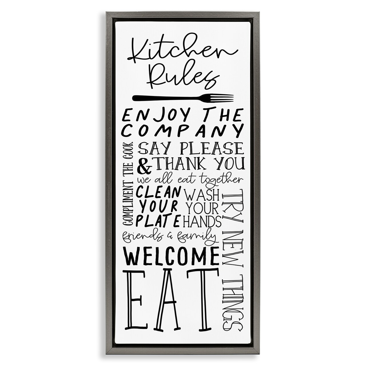 Stupell Industries Kitchen Rules Typography Framed Floater Canvas Wall Art Design by Nicole DeCamp